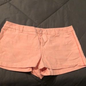 Peachy orange and white print shorts